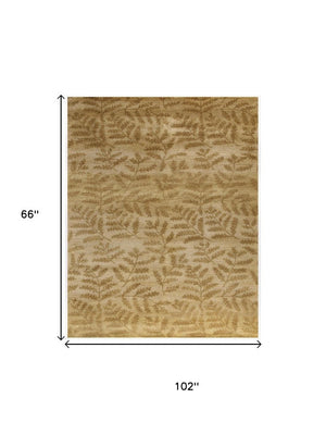 5x8 Hand Knotted Wool Floral Area Rug in Warm Tan and Orange Artisan Weave