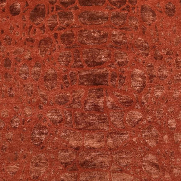 5x8 Hand Knotted Wool Blend Area Rug Bold Animal Print in Red and Orange
