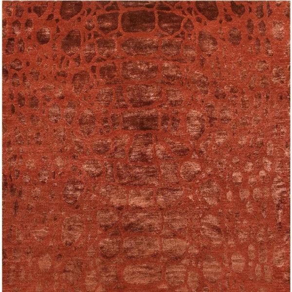 5x8 Hand Knotted Wool Blend Area Rug Bold Animal Print in Red and Orange
