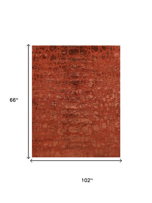 5x8 Hand Knotted Wool Blend Area Rug Bold Animal Print in Red and Orange