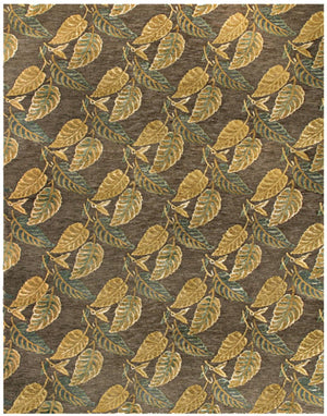 HomeRoots 5x8 Hand Knotted Wool Blend Area Rug Floral Brown Gold Gray Artisan Woven 744155