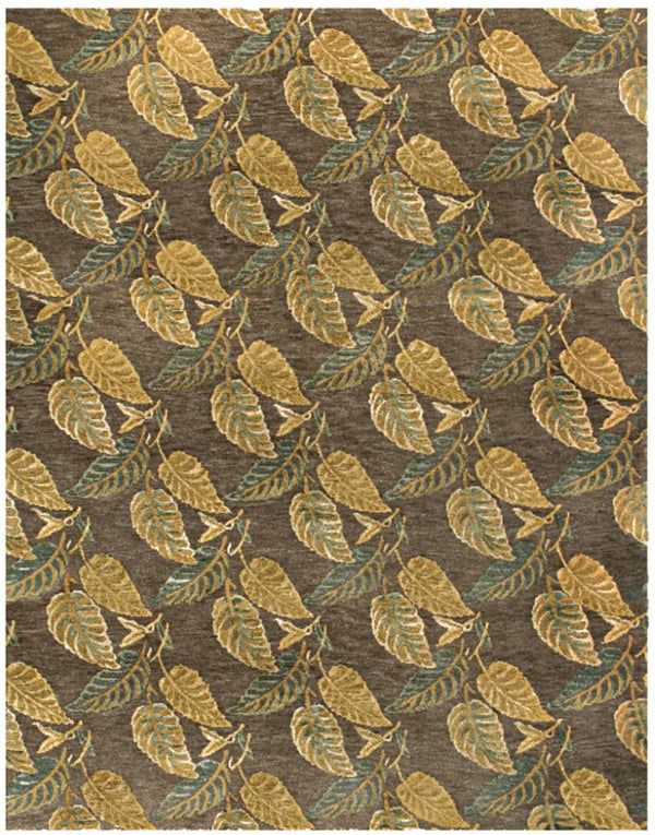 5x8 Hand Knotted Wool Blend Area Rug Floral Brown Gold Gray Artisan Woven