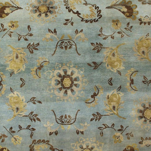 5 X 8 Hand Knotted Wool Floral Area Rug in Blue Brown Tan Artisan Woven