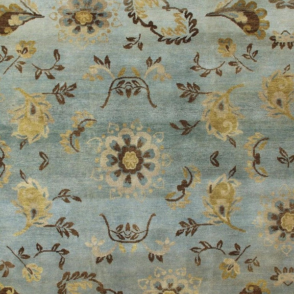 5 X 8 Hand Knotted Wool Floral Area Rug in Blue Brown Tan Artisan Woven