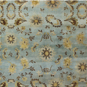 5 X 8 Hand Knotted Wool Floral Area Rug in Blue Brown Tan Artisan Woven