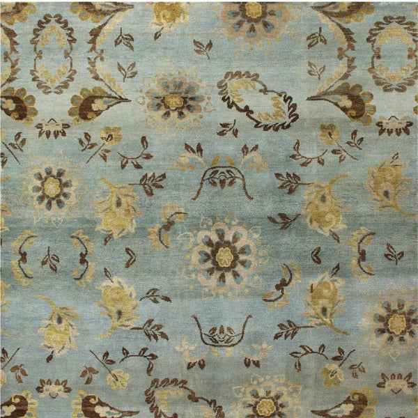 5 X 8 Hand Knotted Wool Floral Area Rug in Blue Brown Tan Artisan Woven