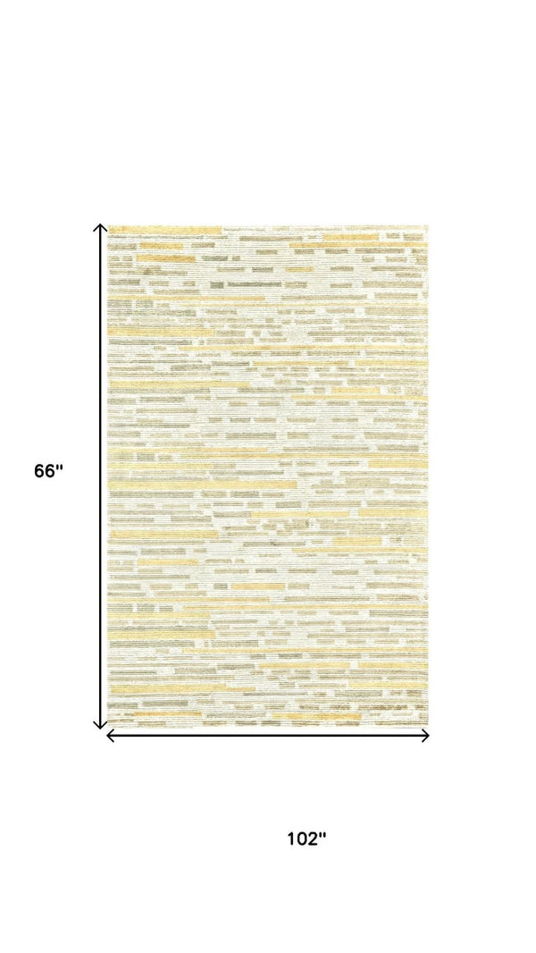 5 X 8 Hand Knotted Wool Blend Area Rug Ivory Striped Artisan Woven Accent