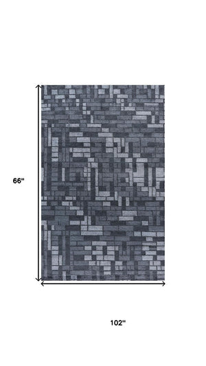 5 X 8 Hand Knotted Wool Blend Area Rug with Blue Gray Stripes for Living Room