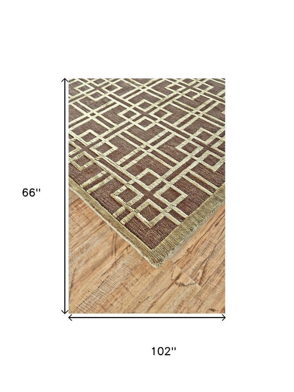 5x8 Hand Knotted Wool Area Rug Geometric Glam Style Stain Resistant for Living Room
