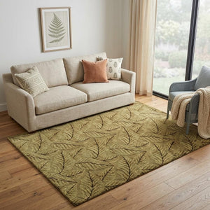 5x8 Hand Knotted Wool Blend Floral Area Rug in Green Tan Black Cottage Style