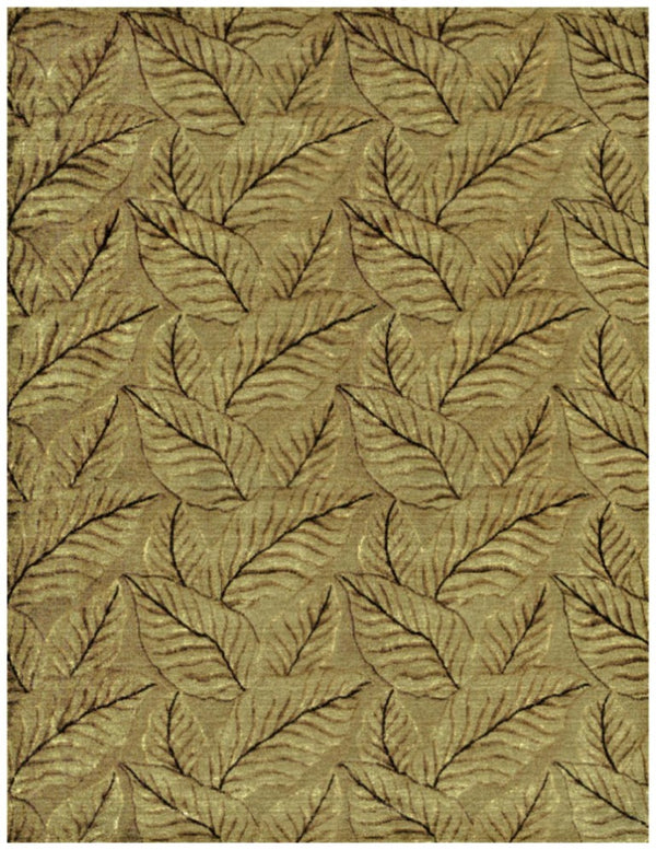 5x8 Hand Knotted Wool Blend Floral Area Rug in Green Tan Black Cottage Style
