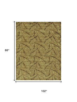 5x8 Hand Knotted Wool Blend Floral Area Rug in Green Tan Black Cottage Style