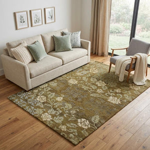 5x8 Hand Knotted Wool Blend Area Rug Floral Brown Green Blue Artisan Woven