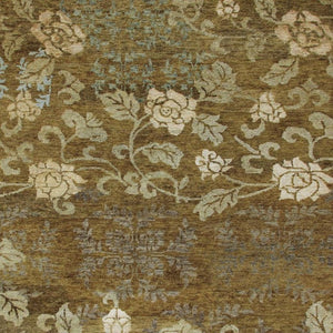 5x8 Hand Knotted Wool Blend Area Rug Floral Brown Green Blue Artisan Woven