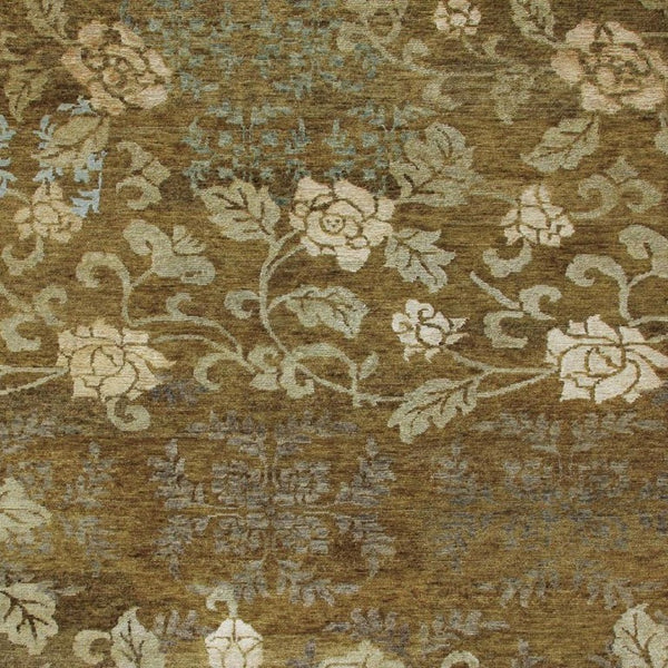 5x8 Hand Knotted Wool Blend Area Rug Floral Brown Green Blue Artisan Woven