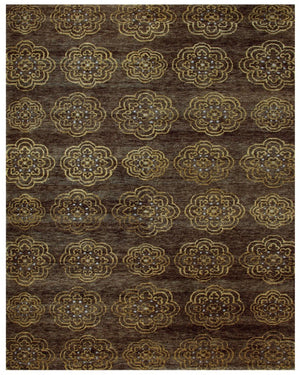 HomeRoots 5x8 Hand Knotted Wool Blend Floral Area Rug in Brown Gold Artisan Crafted 744168