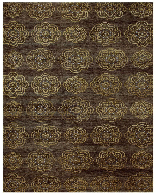 HomeRoots 5x8 Hand Knotted Wool Blend Floral Area Rug in Brown Gold Artisan Crafted 744168