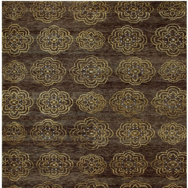 5x8 Hand Knotted Wool Blend Floral Area Rug in Brown Gold Artisan Crafted