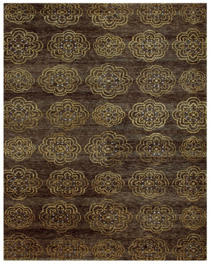 5x8 Hand Knotted Wool Blend Floral Area Rug in Brown Gold Artisan Crafted