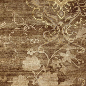 5x8 Hand Knotted Wool Blend Floral Area Rug in Warm Brown Ivory Artisan Weave