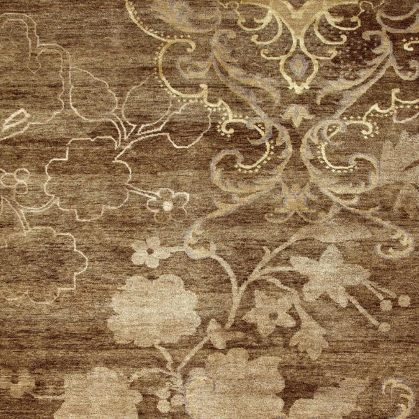 5x8 Hand Knotted Wool Blend Floral Area Rug in Warm Brown Ivory Artisan Weave