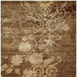 5x8 Hand Knotted Wool Blend Floral Area Rug in Warm Brown Ivory Artisan Weave