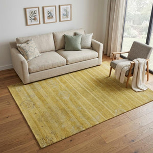 5 X 8 Gold Yellow Striped Hand Knotted Wool Blend Area Rug Artisan Woven