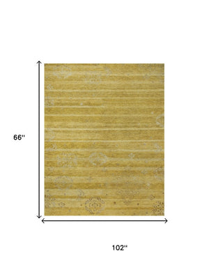 5 X 8 Gold Yellow Striped Hand Knotted Wool Blend Area Rug Artisan Woven
