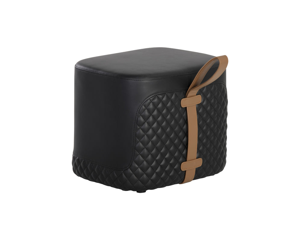 Sunpan Axio Ottoman - Stylish Square Faux Leather Design with Diamond Tufting for Modern Interiors Napa Black / Napa Cognac