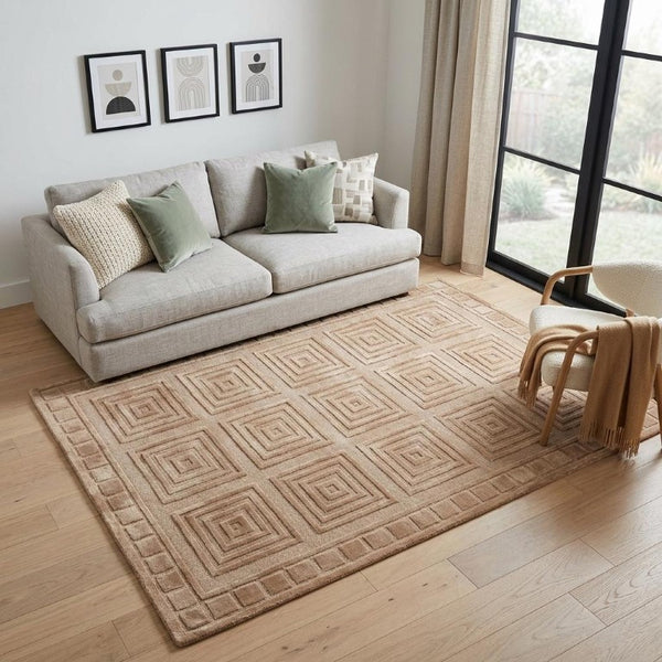 5x8 Hand Knotted Wool Geometric Area Rug Tan Gold Stain Resistant Artisan Craft