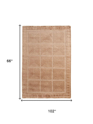 5x8 Hand Knotted Wool Geometric Area Rug Tan Gold Stain Resistant Artisan Craft