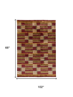 5 X 8 Hand Knotted Wool Blend Area Rug with Bold Striped Pattern for Living Rooms