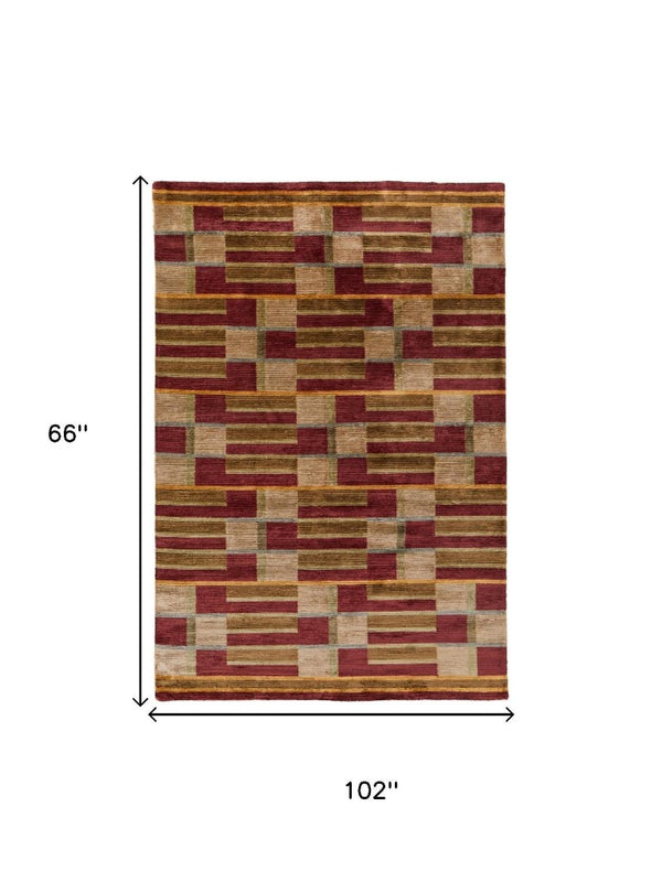 5 X 8 Hand Knotted Wool Blend Area Rug with Bold Striped Pattern for Living Rooms