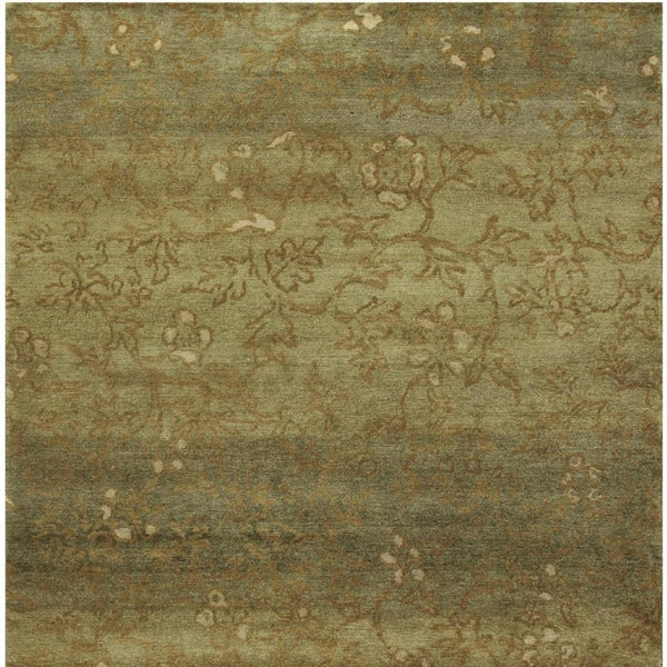 5 X 8 Handknotted Wool Floral Area Rug in Green Tan Yellow Artisan Crafted