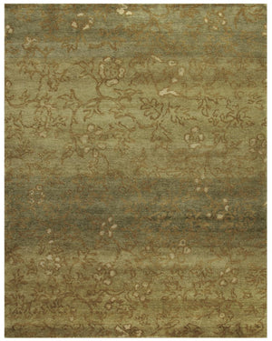5 X 8 Handknotted Wool Floral Area Rug in Green Tan Yellow Artisan Crafted