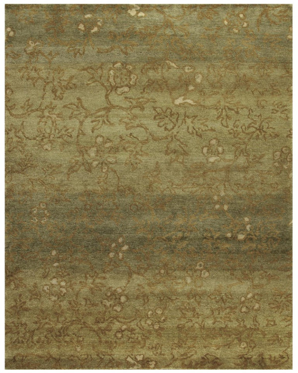 5 X 8 Handknotted Wool Floral Area Rug in Green Tan Yellow Artisan Crafted