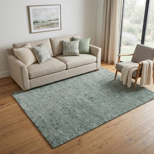 5x8 Hand Knotted Wool Blend Area Rug in Abstract Green Blue Artisan Weave