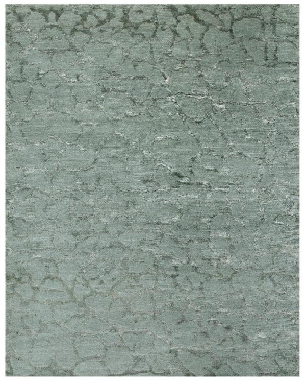 HomeRoots 5x8 Hand Knotted Wool Blend Area Rug in Abstract Green Blue Artisan Weave 744176