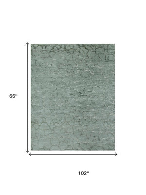 5x8 Hand Knotted Wool Blend Area Rug in Abstract Green Blue Artisan Weave