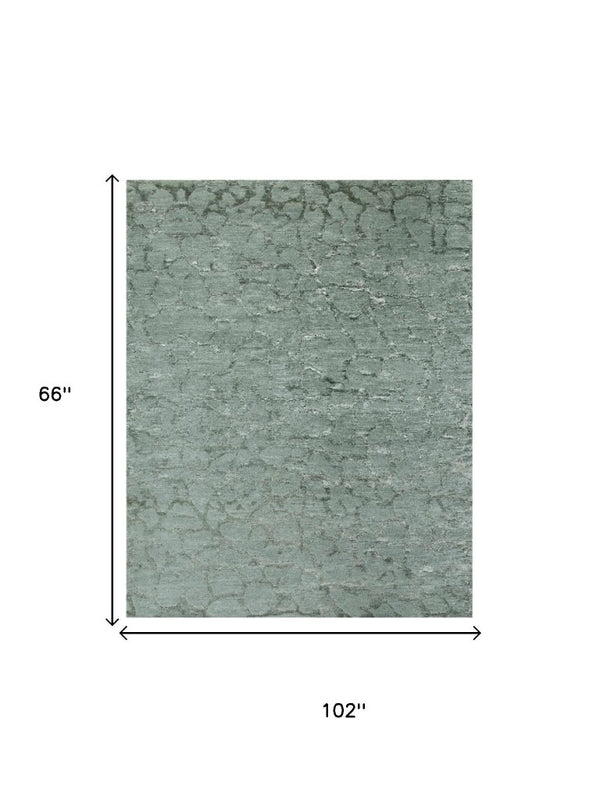 5x8 Hand Knotted Wool Blend Area Rug in Abstract Green Blue Artisan Weave