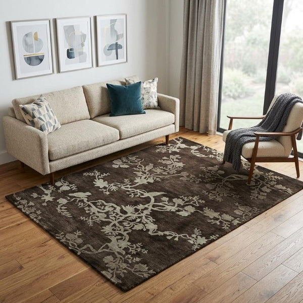 5x8 Hand Knotted Wool Area Rug Floral Gray Silver Mid-century Stain Resistant