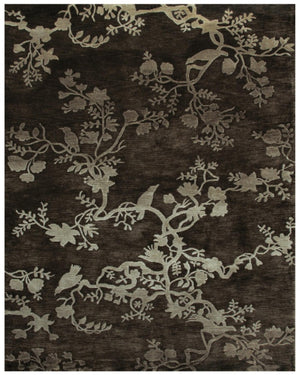 HomeRoots 5x8 Hand Knotted Wool Area Rug Floral Gray Silver Mid-century Stain Resistant 744177