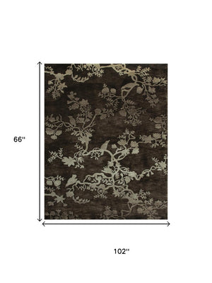 5x8 Hand Knotted Wool Area Rug Floral Gray Silver Mid-century Stain Resistant