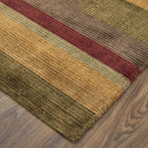5x8 Hand Knotted Wool Blend Area Rug with Earthy Striped Pattern by Skilled Artisans