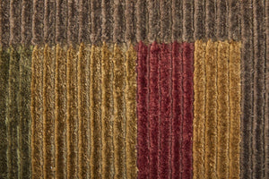 5x8 Hand Knotted Wool Blend Area Rug with Earthy Striped Pattern by Skilled Artisans