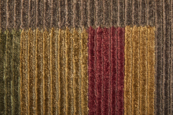 5x8 Hand Knotted Wool Blend Area Rug with Earthy Striped Pattern by Skilled Artisans