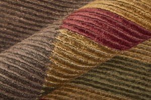 5x8 Hand Knotted Wool Blend Area Rug with Earthy Striped Pattern by Skilled Artisans
