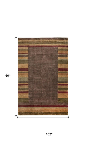 5x8 Hand Knotted Wool Blend Area Rug with Earthy Striped Pattern by Skilled Artisans