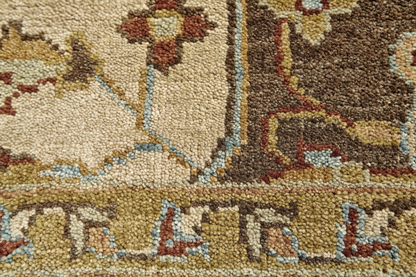 5 X 8 Hand Knotted Wool Oriental Area Rug in Tan Gold Taupe Artisan Crafted