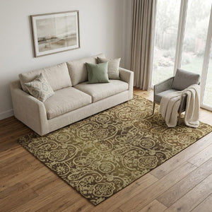 5x8 Hand Knotted Wool Paisley Area Rug Stain Resistant Artisan Crafted Brown Tan